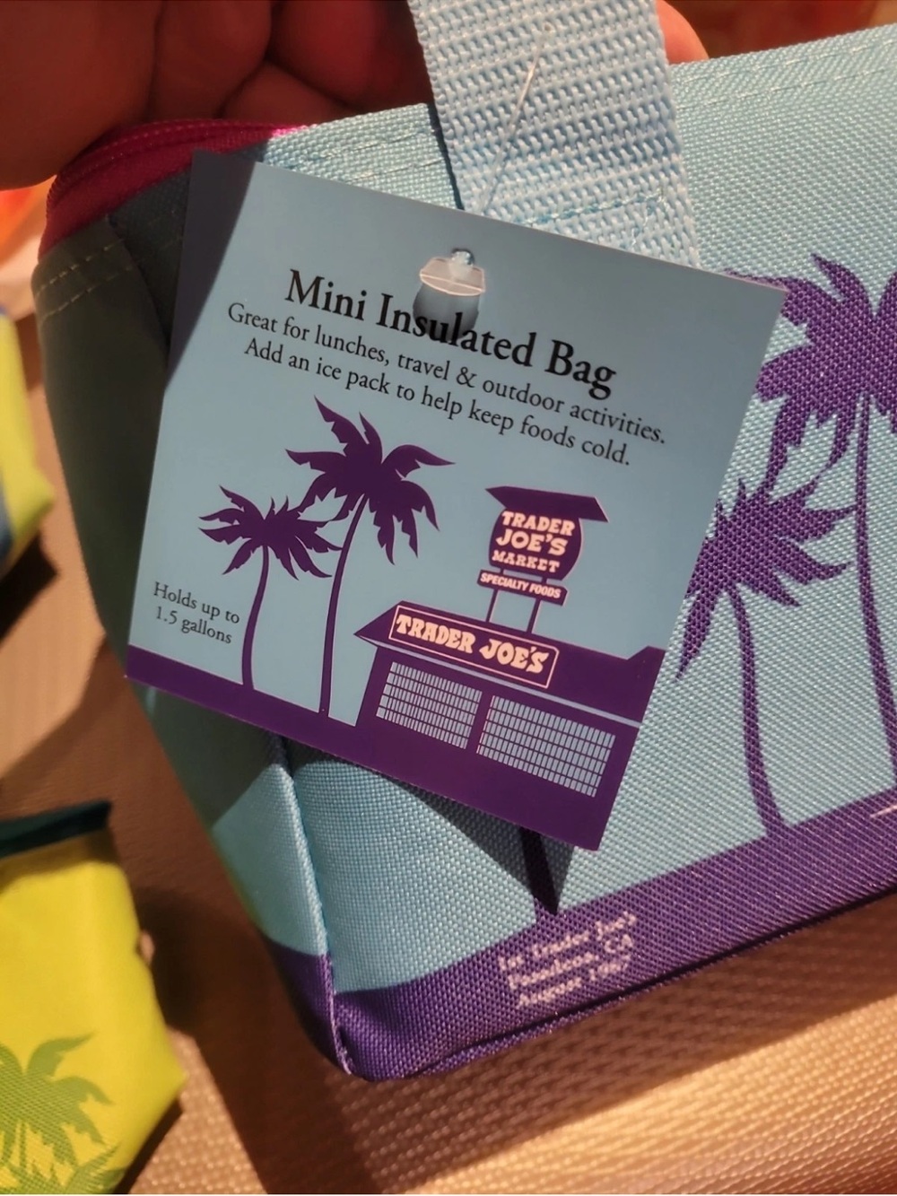 One Trader Joe’s Mini Insulated Bag Cooler BNWT 1.5 Gal Blue & Pink - Picture 2 of 3
